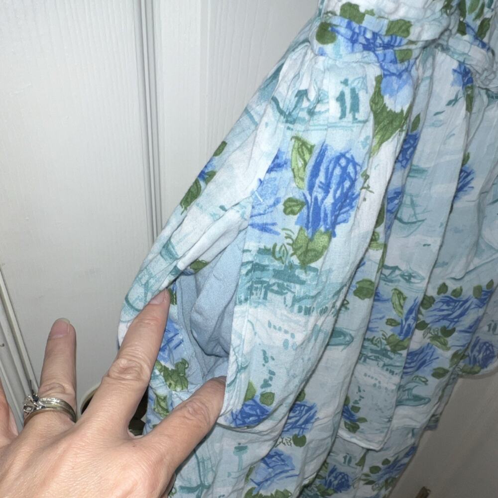 Abercrombie Kids Girls Blue Green Floral Smocked A-Line Dress 17/18 Square Neck - Picture 4 of 7